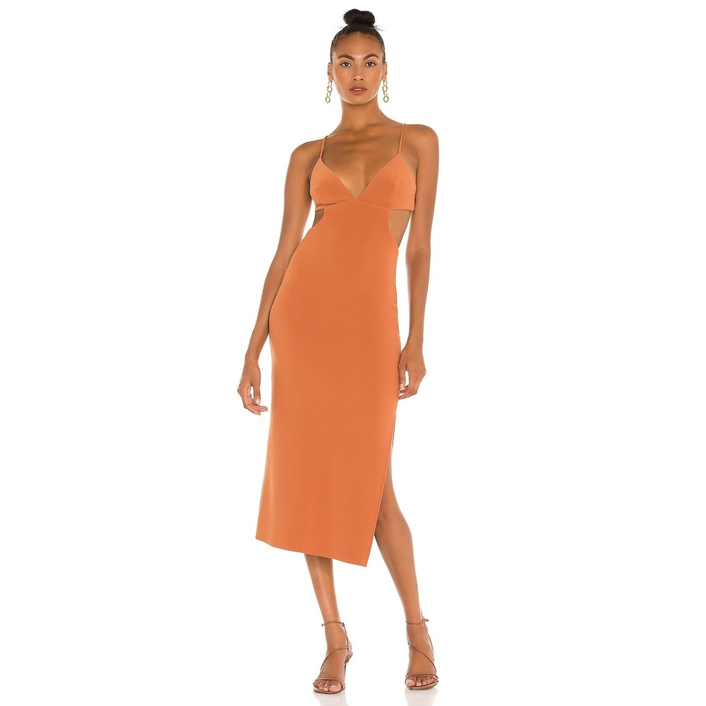 NEW BEC&BRIDGE Ella Midi Dress in Terracotta Orange Cutout Vacation Medium M 8